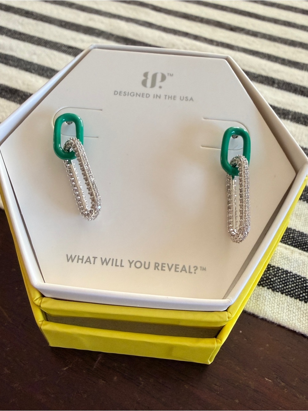 Bomb Party Sweet Nothings OG Earrings Diamond CZ w/ green Enamel Rhodium ER43143